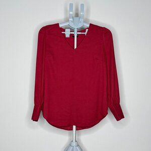 Ann Taylor Deep Red V-Neck Blouse
